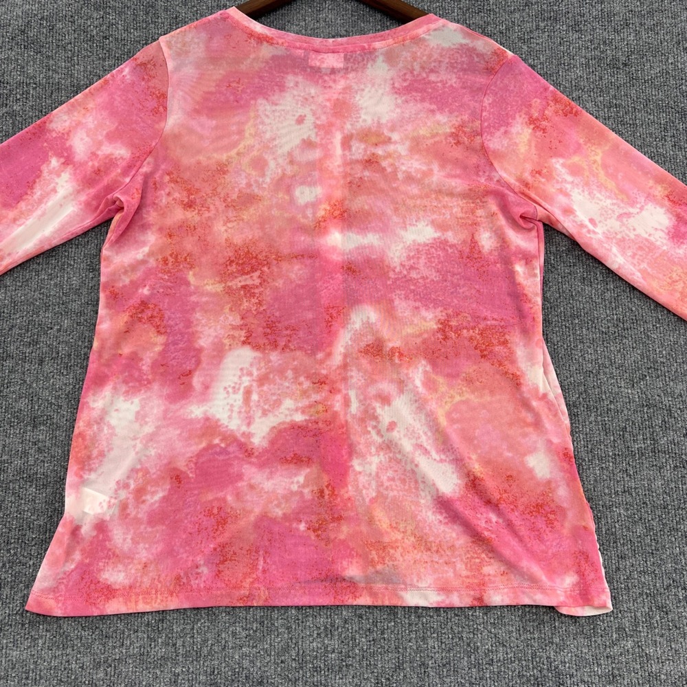 LOGO Lori Goldstein Tie Dye Mesh Button Down Top Women Small Pink Sheer Cardigan - Picture 9 of 9